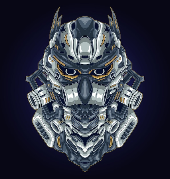 Vector diseño de personajes de cabeza de casco mecha