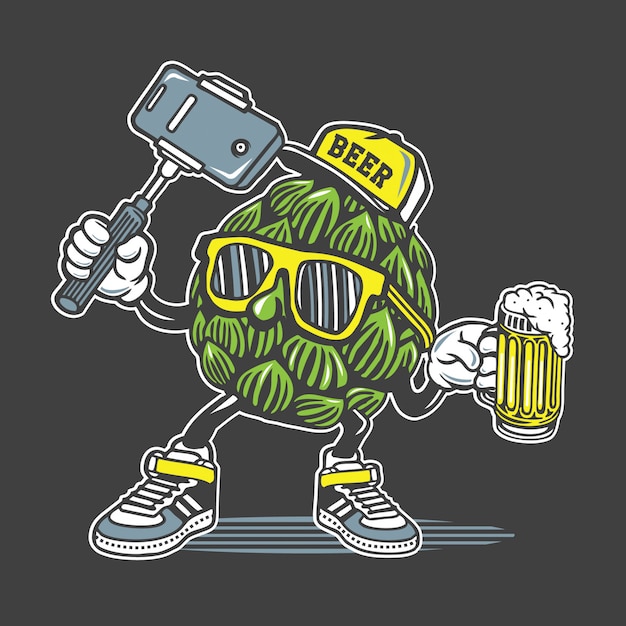 Vector diseño de personajes de cerveza selfie