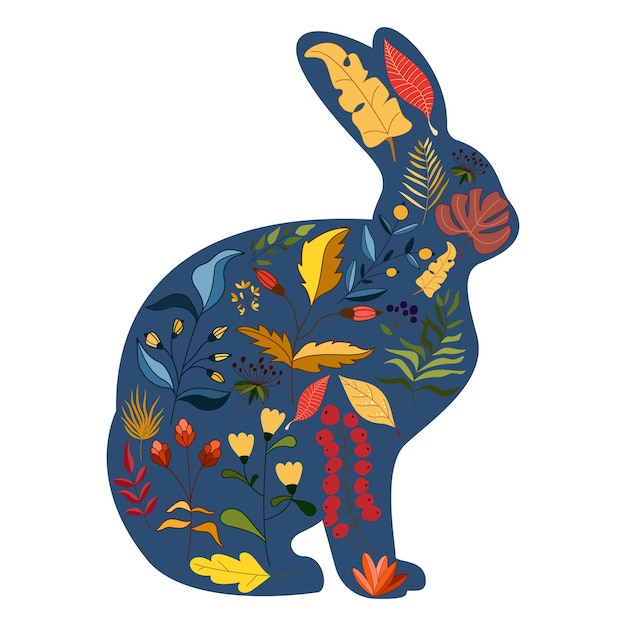 Diseño de personajes de conejos con hermosas flores de flor para el Festival de Otoño de Pascua de Primavera o Año Nuevo Chino 2023 año del signo zodiaco Conejo Ilustración vectorial