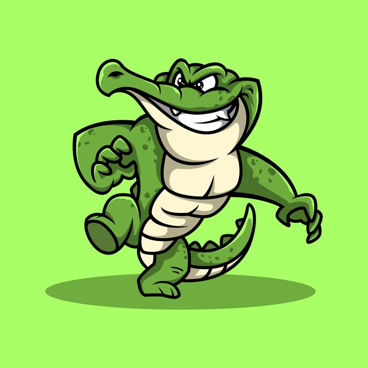 Vector diseño de personajes de dibujos animados de cocodrilo malvado aislado