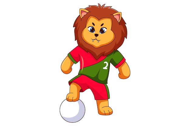 Diseño de personajes de dibujos animados de Cute Lion Football Player
