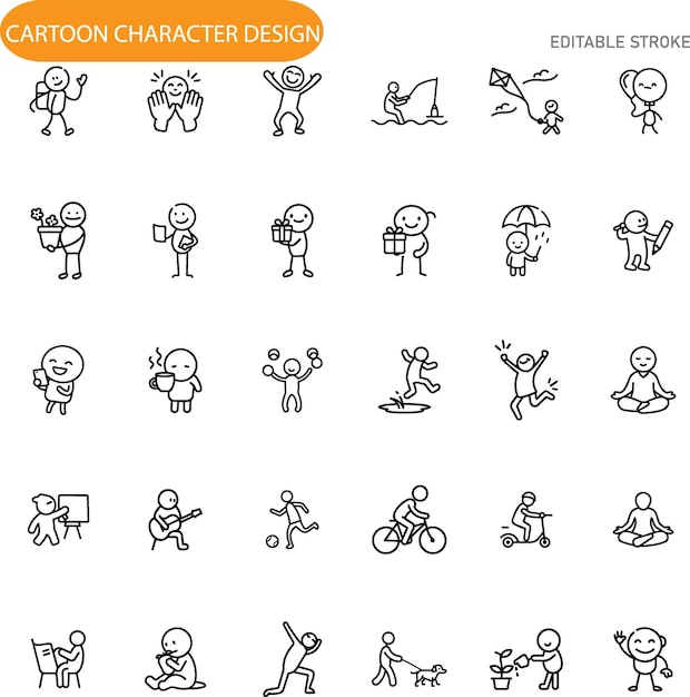 Diseño de personajes de dibujos animados Editable Actividades Hobbies Estilo de vida