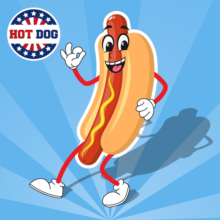 Vector diseño de personajes de dibujos animados de hot dog
