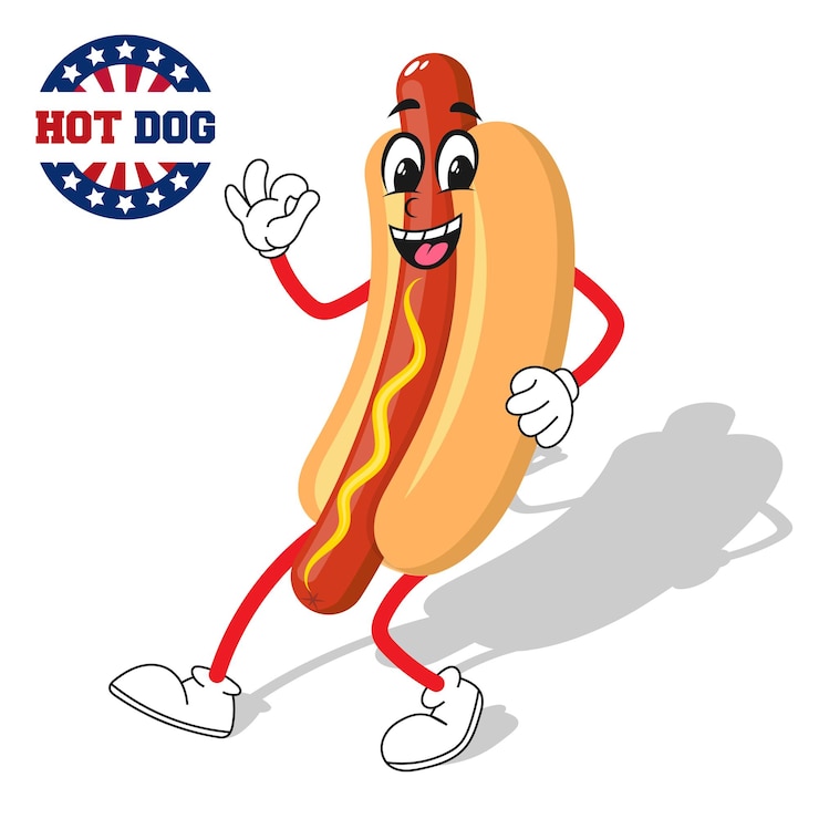 Vector diseño de personajes de dibujos animados de hot dog