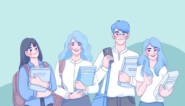 Diseño de personajes de estudiantes Ilustración de dibujos animados de niños y niñas.
