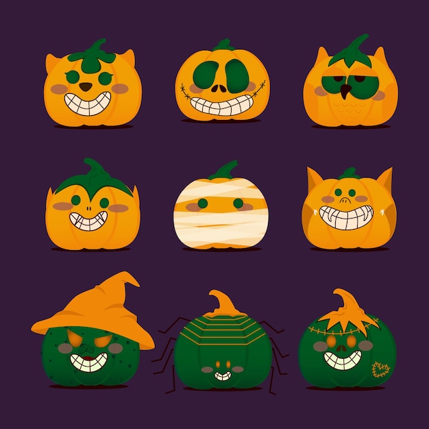 Vector diseño de personajes de halloween de calabaza