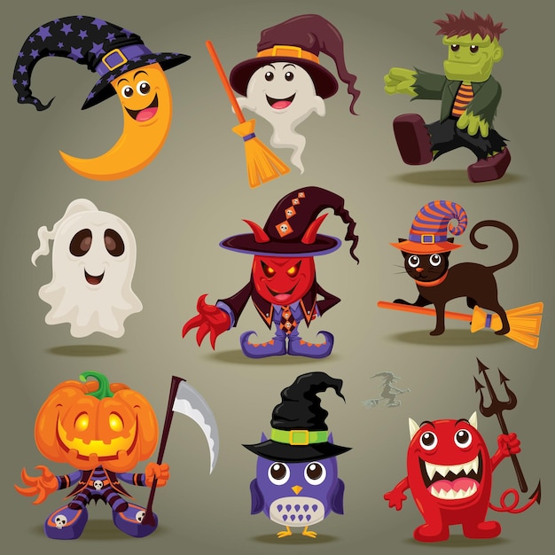 Diseño de personajes de Halloween vintage