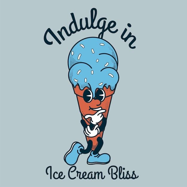 Diseño de personajes de helado con eslogan Indulge in Ice Cream Bliss