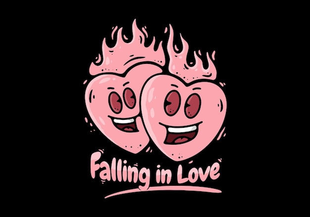 Diseño de personajes ilustrativos de dos corazones rosas.