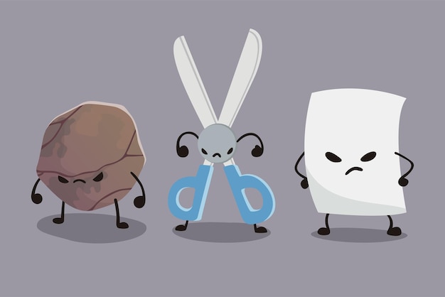 Diseño de personajes del juego rock paper scissors
