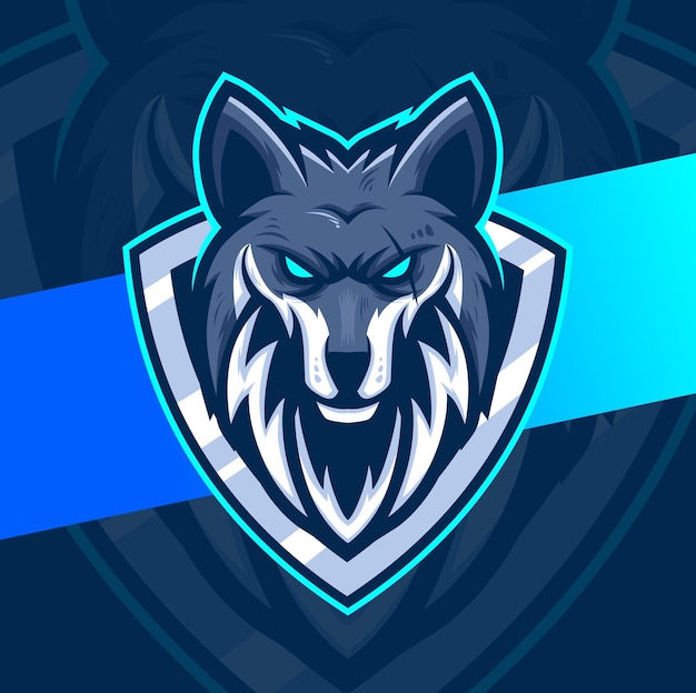Vector diseño de personajes del logotipo de esport de la mascota de los lobos para juegos y deportes de lobos