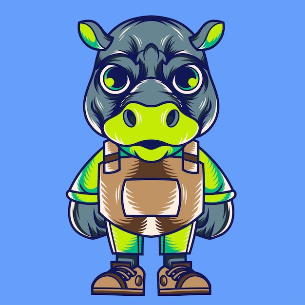 Diseño de personajes de mascota dibujado de hipopótamo