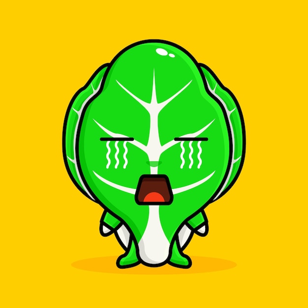 Diseño de personajes de mostaza verde con expresión de llanto