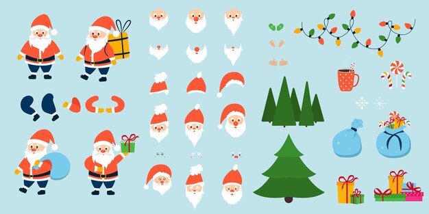 Diseño de personajes de Navidad Colección de personajes con diferentes posiciones