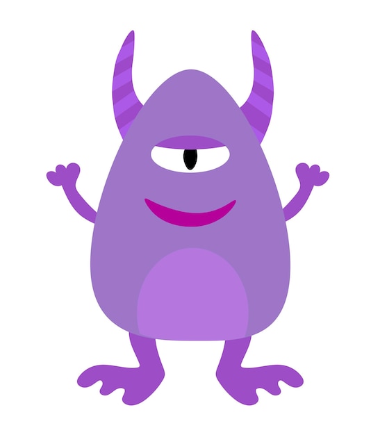 Diseño de personajes de niños cachondos de monstruo púrpura de dibujos animados para el logotipo y el embalaje de productos para bebés de póster