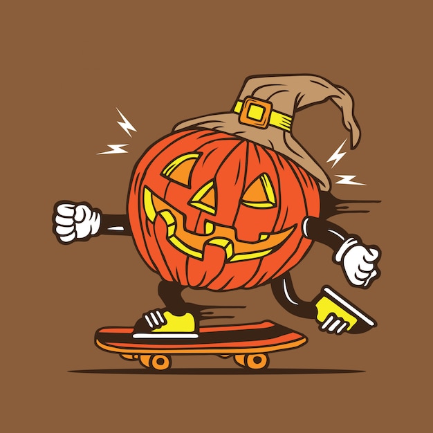 Diseño de personajes de patineta de Halloween Pumpkin Skater