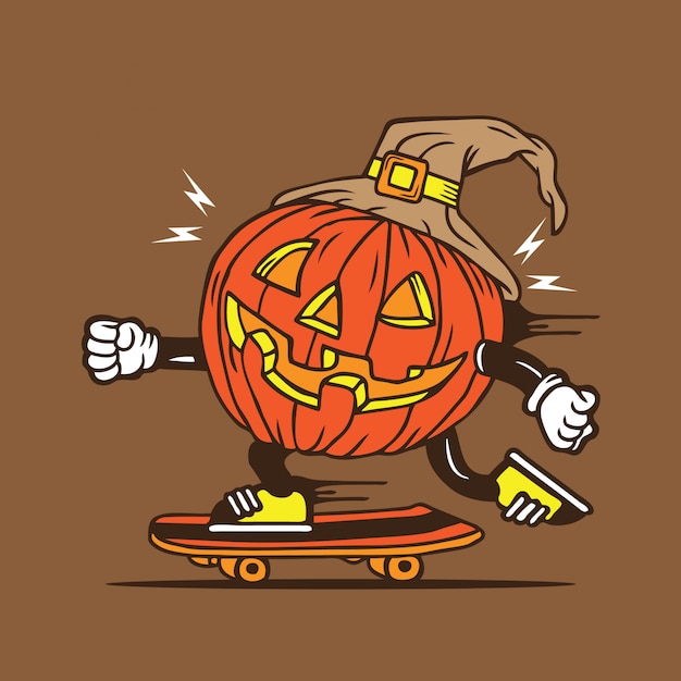 Vector diseño de personajes de patineta de halloween pumpkin skater