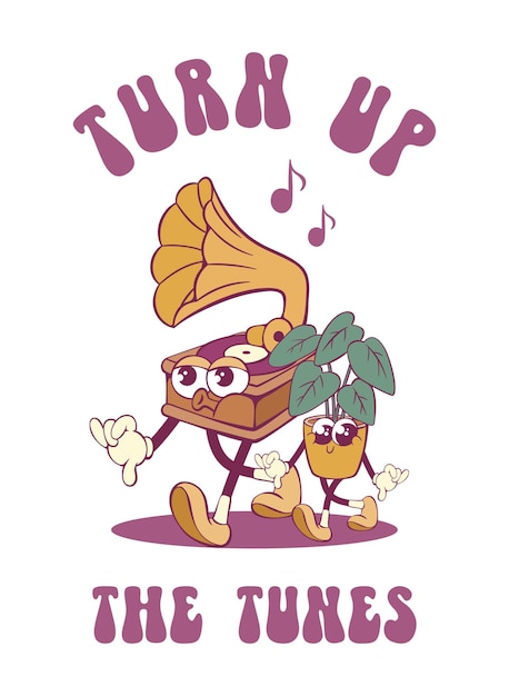 Diseño de personajes retro groovy diseño de sublimación de mascotas de dibujos animados vintage