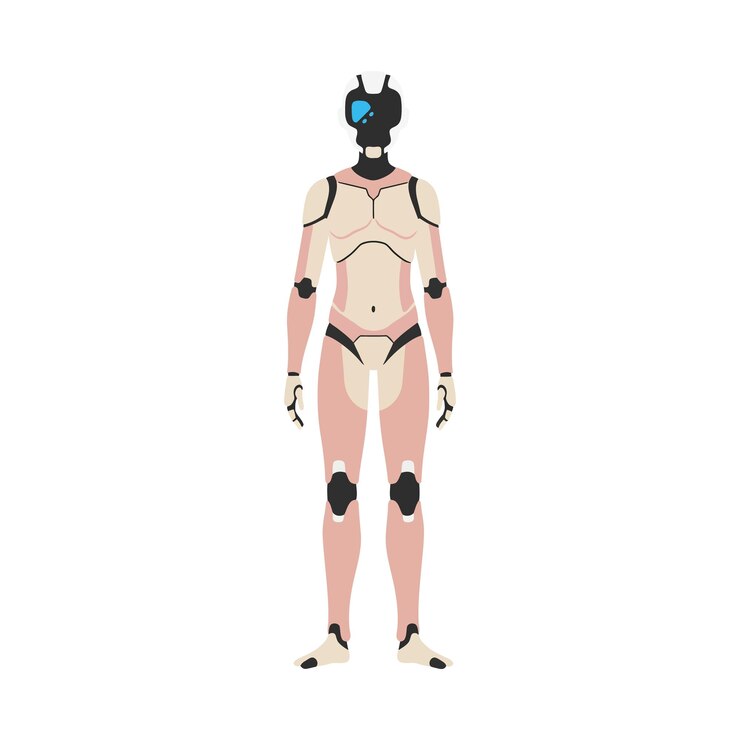 Vector diseño de personajes robóticos similares a los humanos en arte vectorial de estilo plano
