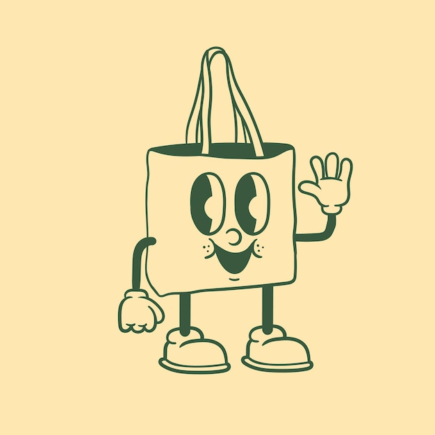 Diseño de personajes vintage de bolso de mano.