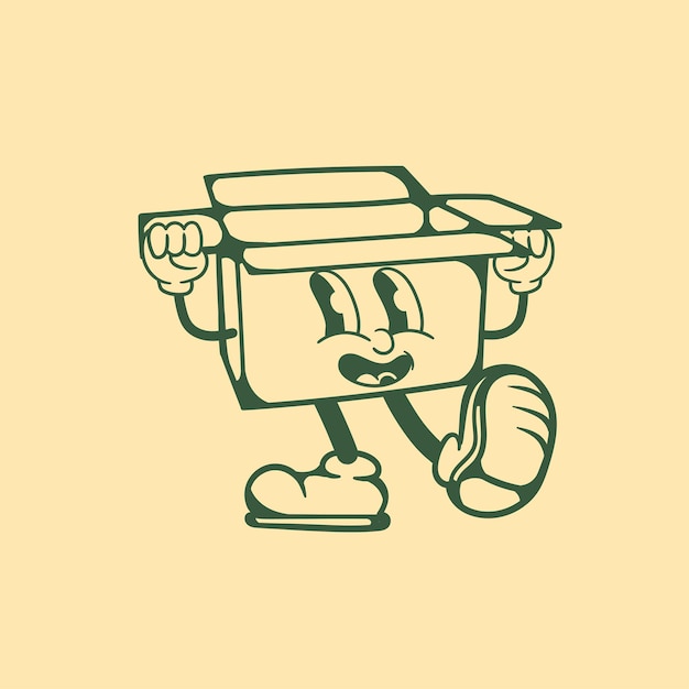 Diseño de personajes vintage de una caja.