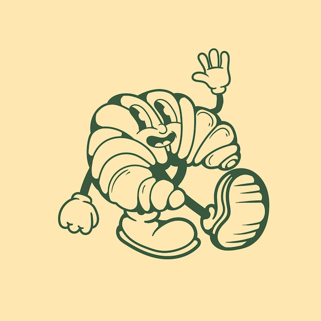 Diseño de personajes vintage de un croissant