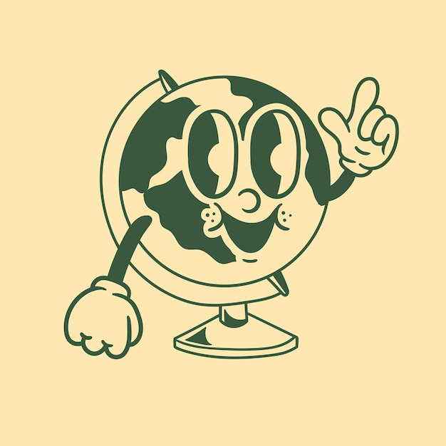 Vector diseño de personajes vintage de un globo terráqueo.