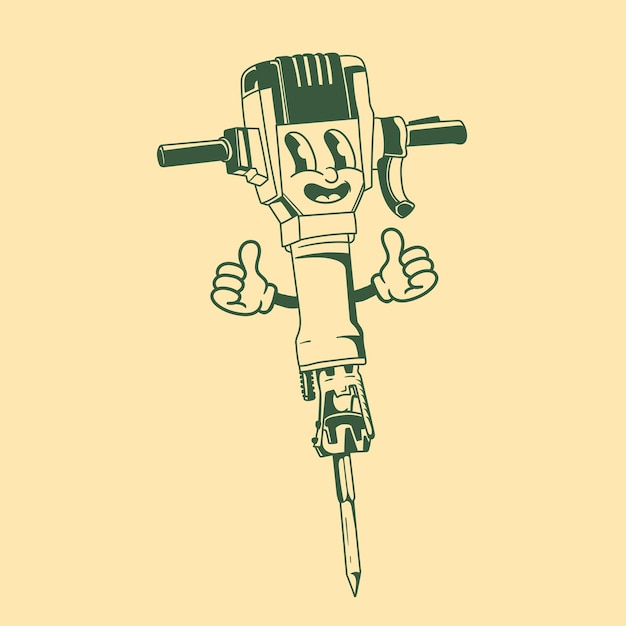 Diseño de personajes vintage de martillo rompedor.