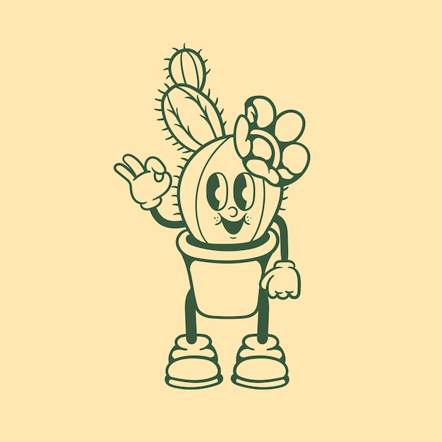 Diseño de personajes vintage de un mini cactus