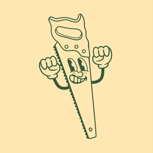 Diseño de personajes vintage de sierra de mano.