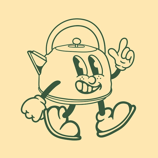Diseño de personajes vintage de tetera