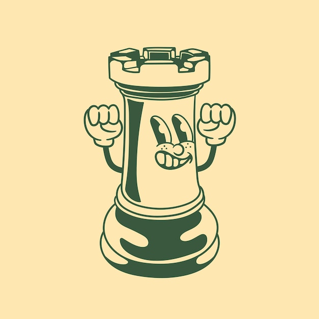 Diseño de personajes vintage de torre de pieza de ajedrez.