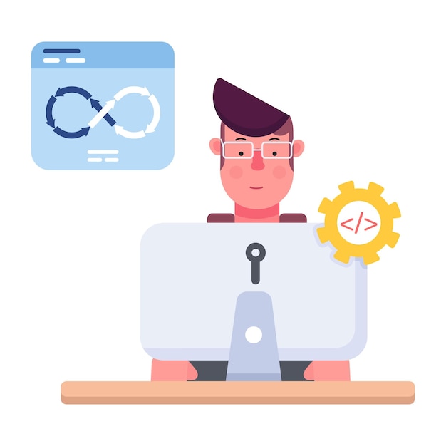 Diseño personalizable del icono plano del ingeniero de Devops