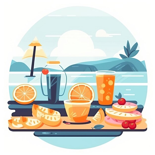 Diseño de picnic de verano vectorial plano sobre fondo blanco