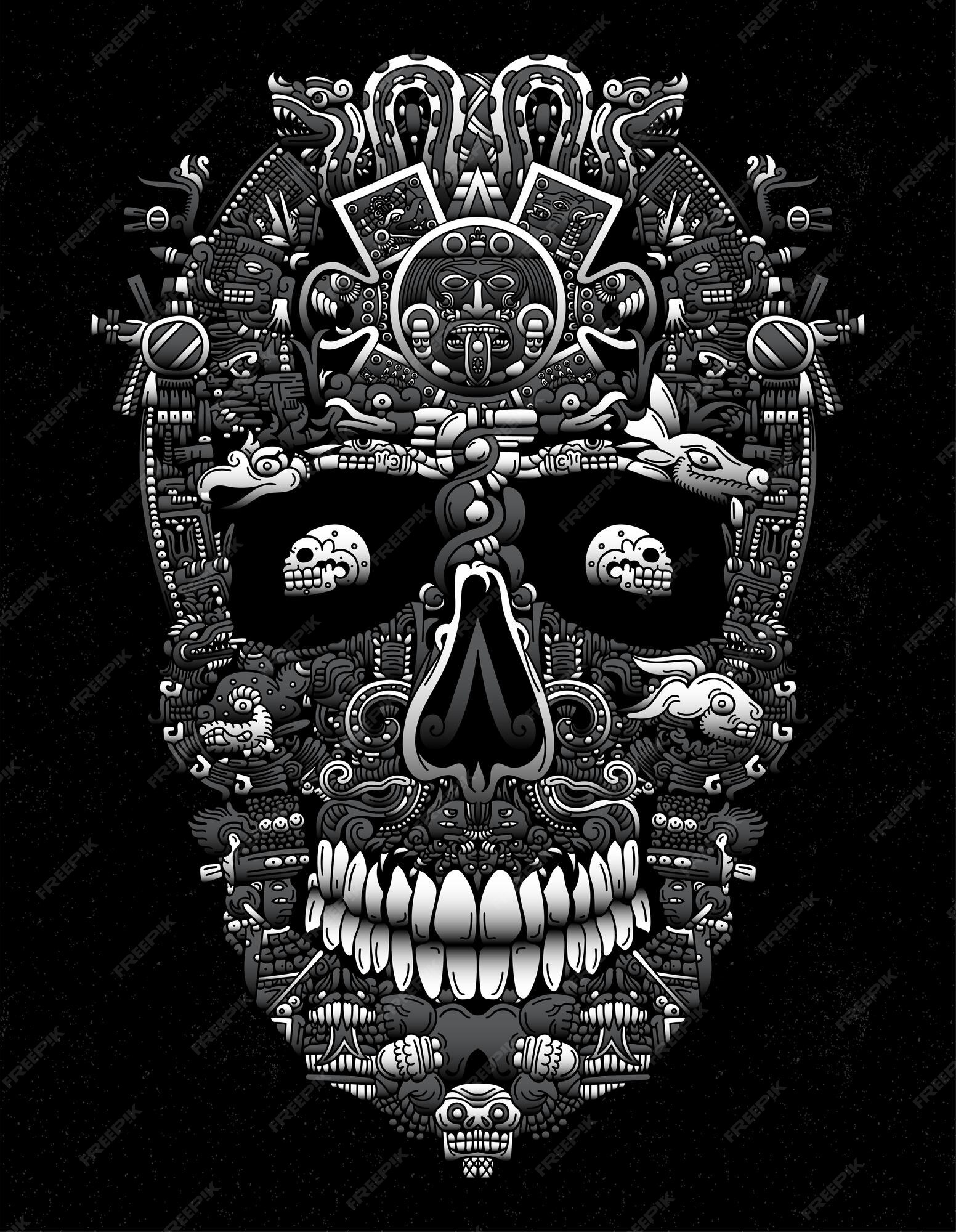 Diseño de piedra de calavera azteca | Vector Premium