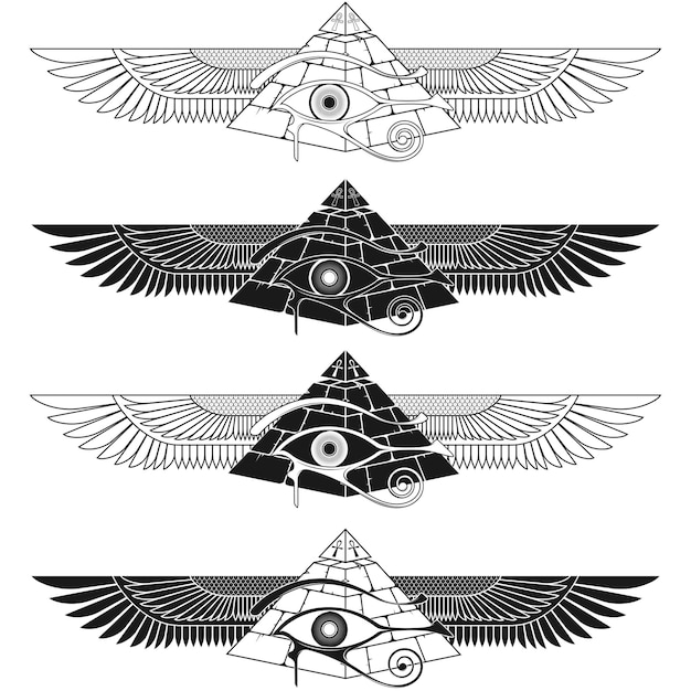 Diseño de pirámide alada con ojo de horus.