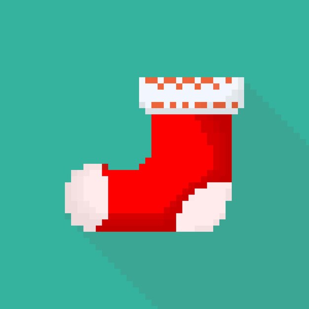 Diseño de pixel art de calcetín de Navidad. Ilustración vectorial. Icono de calcetín de Navidad en estilo plano aislado