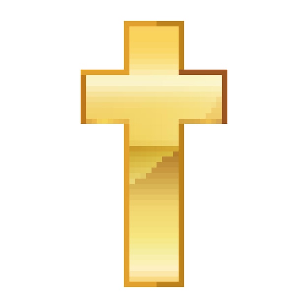 Diseño de pixel art de Christian Cross. ilustración vectorial Icono de cruz cristiana de oro en estilo píxel aislado