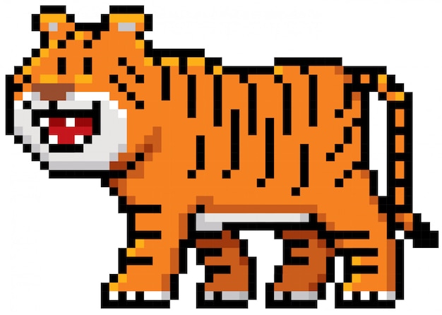 Diseño de píxeles de dibujos animados tigre