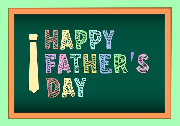 Diseño de pizarra colorida con texto de Feliz Día del Padre con una ilustración de corbata