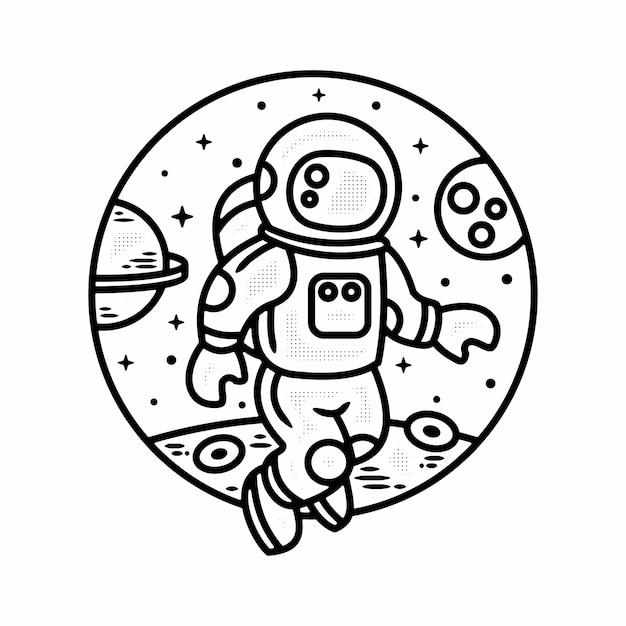 Diseño de placa exterior vintage de astronauta monoline Vector Premium