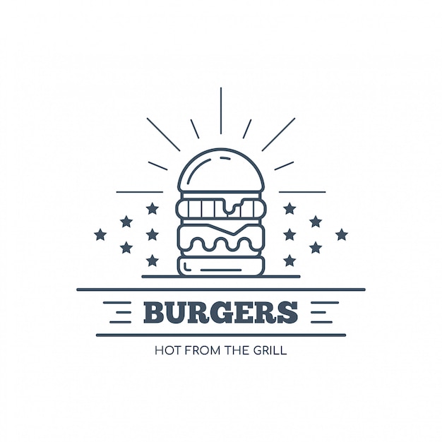 Diseño de placa de hamburguesas, ilustración de arte de línea vectorial