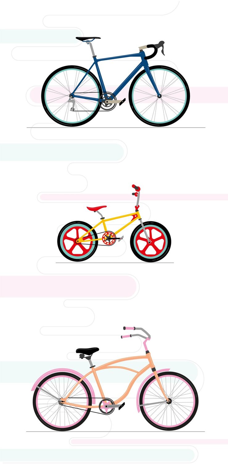 Vector diseño plano de 3 bicicletas de colores.