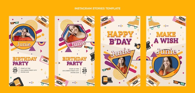 Vector diseño plano 90 cumpleaños nostálgico historias de instagram