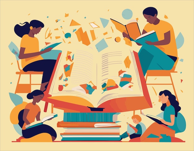 Vector diseño plano absorto en la lectura para el día de la alfabetización