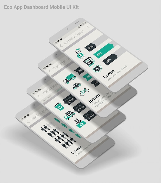 Diseño plano admin dashboard eco new energy infographics ui mobile app