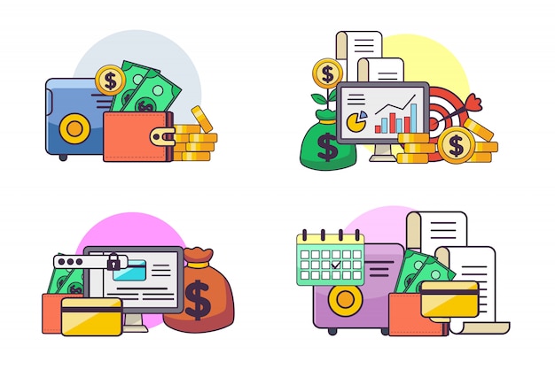 Diseño plano ahorro conjunto de concepto de dinero