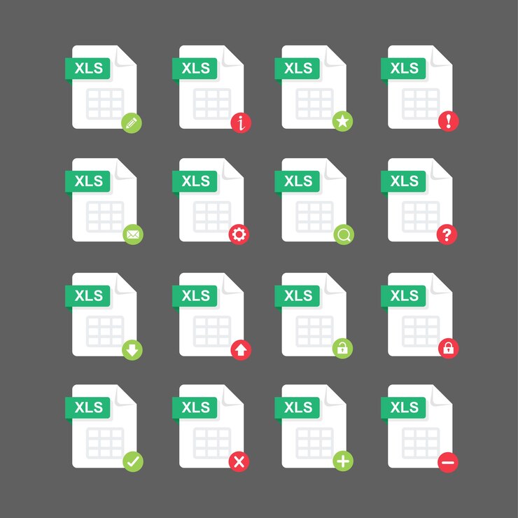 Vector diseño plano con archivos xls conjunto de iconos conjunto de símbolos ilustración de elementos de diseño vectorial