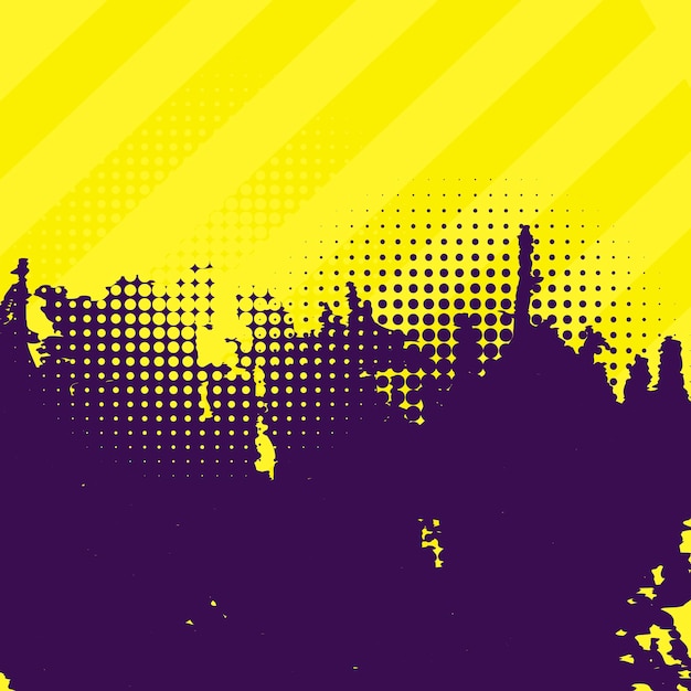 Diseño plano de arte de rayas abstractas grunge y medio tono en estilo de color púrpura y amarillo