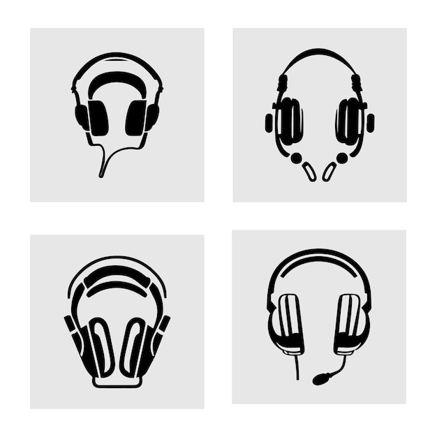 El diseño plano del arte vectorial del logotipo de los auriculares con fondo blanco